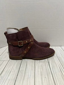 Kork Ease Kenai Studded Ankle Boots Bootie Burgundy Suede Buckle Strap New Sz 8 - Picture 1 of 10