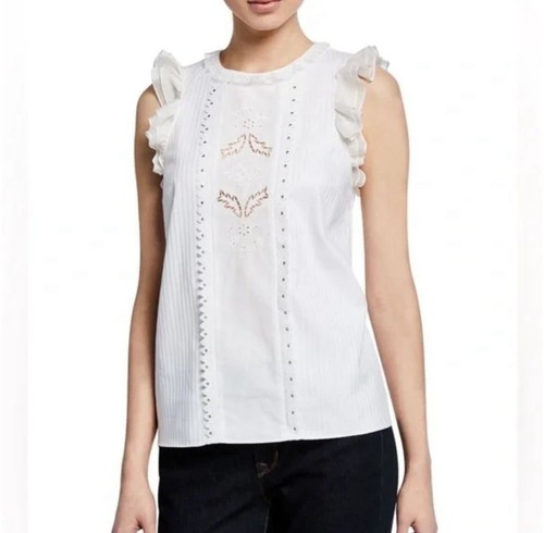 Camicetta Coach 1941 senza maniche avorio cotone seta maniche con volant taglia 2 borchie 250€