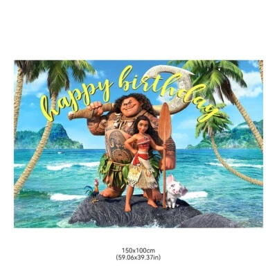 Moana Maui Backdrop Happly Birthday Party Background Wall Hanging Banner NEW - Image 1 of 4