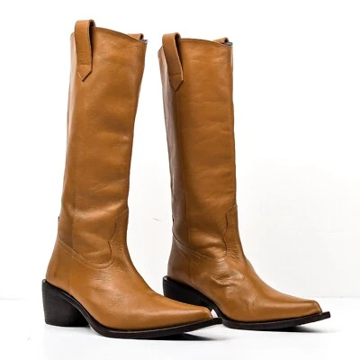 Simon Miller Wmn Bandi Goatskin Brown Leather Western Cowboy Knee Boot 7US EUR37 - Image 1 of 4