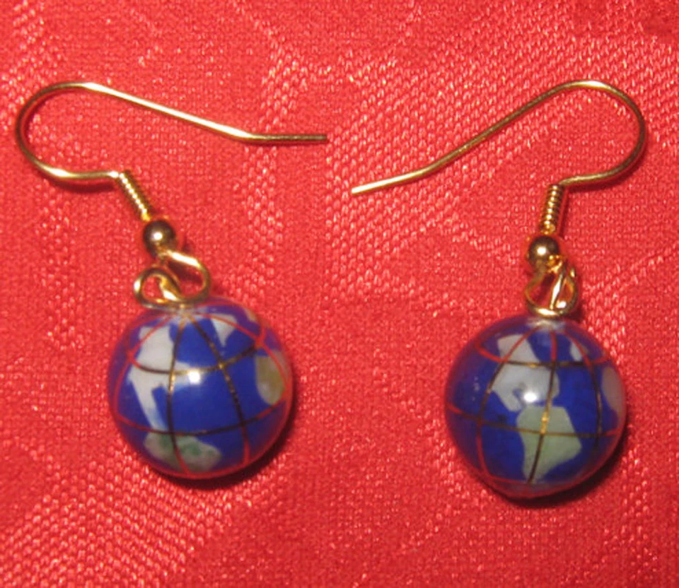 BRINCOS PENDURADOS DE AÇO INOXIDÁVEL OURO GLOBO DE PEDRA PRECIOSA COM INCRUSTAÇÃO MUNDIAL 10mm - Imagem 1 de 1