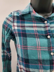 Tractr Long Sleeve Button Up Shirt Youth Medium Blue Plaid Pocket Pearl Snap - Picture 1 of 12
