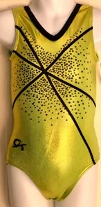 GK LEMON LIME FOIL TANK CHILD SMALL BLACK SEQUINZ GYMNASTICS DANCE LEOTARD CS - Picture 1 of 8