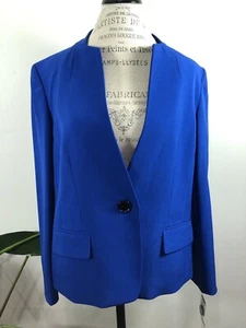Le Suit Royal Blue Blazer Size 14 Women’s 1 Button Long Sleeve Jacket Lined - Picture 1 of 12
