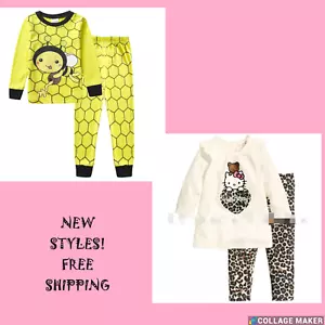 NEW Cartoon Print Girls Long Sleeve 2-Piece Set Pajama - Picture 1 of 4
