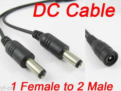 1pc DC Power Splitter Cable DC 5.5x2.1 Female 1 to 2 Male Cord For CCTV Camera - Image 1 of 3