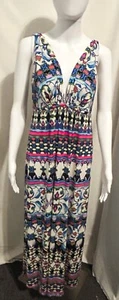 Nwt Natori Sz S Floral Aztec Tribal Geometric Flowy V Neck Maxi Dress Boho Y2K - Picture 1 of 10