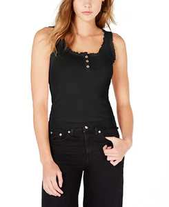 Ultra Flirt Women's Juniors' Ribbed Henley Tank Top (Large, Black) - Picture 1 of 2
