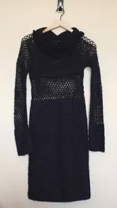Yoana Baraschi Sweater Crochet Dress Cowl Neck Purple Sheath Small 4 6 - Picture 1 of 4