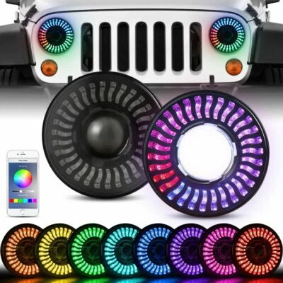 7" 3D RGB LED Headlight Bluetooth Chasing DRL Lights for Jeep Wrangler JK TJ LJ - Image 1 of 4