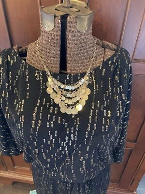 Mini Vestido Jessica Simpson Negro Y Dorado Rayas Manga Corta Talla Grande Foto 1 de 4