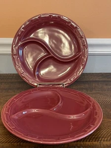 Longaberger Pottery Woven Traditions Red Paprika Divided Grill Plates Set of 2 - Picture 1 of 7