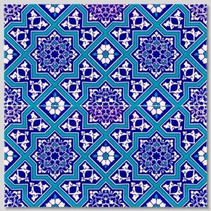 4 8"X8" (40cm x 40cm) Turkish Iznik Blue Floral & Geometric Pattern Ceramic Tile - Picture 1 of 1