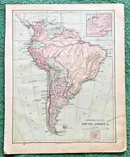 1882 Antique Color Map ~ POLITICAL Map of SOUTH AMERICA ~ Large Original & Rare