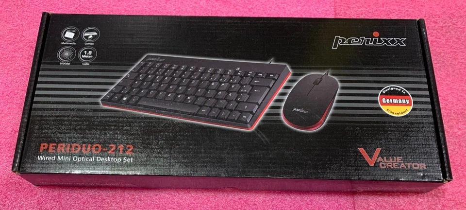 Perixx PERIDUO-212 Compact Mini USB Wired Keyboard & Optical Mouse Set Black - Image 1 of 3