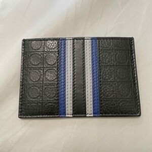Salvatore Ferragamo New and Unused Card Holder Gancini Black Blue Box Italy