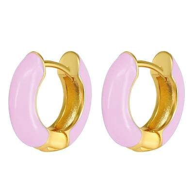 Brincos de argola femininos hipoalergênicos de aço inoxidável esmaltado Huggie s925 pinos - Imagem 1 de 4