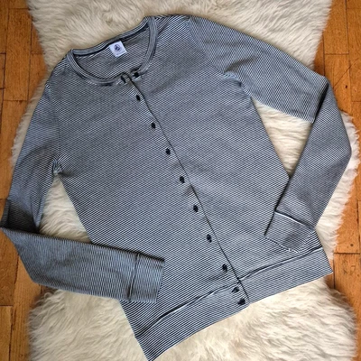 Petit Bateau Mujer Algodón Cárdigan Rayas Manga Larga Top Talla XS Foto 1 de 4