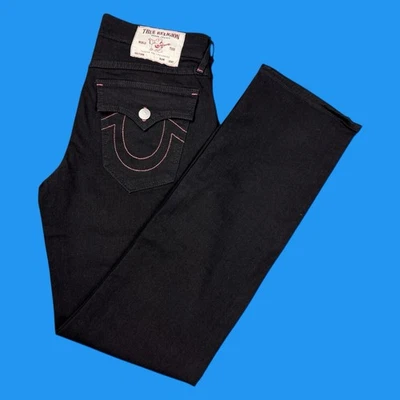 True Religion Jeans Mens Size 31x34 Ricky Flap SN Relaxed Straight Black Denim - Image 1 of 4