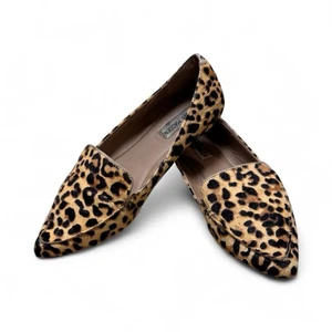 Steve Madden Featherl Loafers Women’s 9M Leopard Print Cow Hair Flats  - Picture 1 of 3