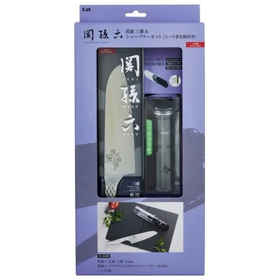 Santoku knife 16cm ceramic sharpener cutting board kitchen utensils 3-piece set - Image 1 of 4