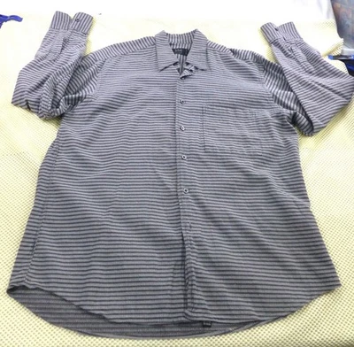 Camisa Ike Behar Para Hombres Rayas Abotonada Manga Larga Gris Talla Grande Algodón Rayón Foto 1 de 4
