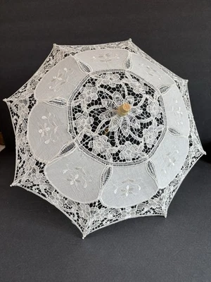 Винтажный вышитый кружевной зонтик зонтик детская кукла свадебный реквизит 18 дюймов открытый - Изображение 1 из 4