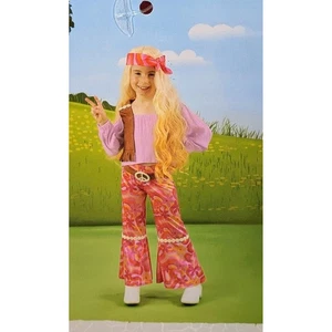 Set costume hippie Dream Play Imagine - gilet, camicia, pantaloni, parrucca rosa, segno di pace - Foto 1 di 8