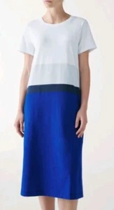 COS Midi Tee T Shirt Dress Womens Medium Blue Gray Colorblock Short Sleeve  - Picture 1 of 6