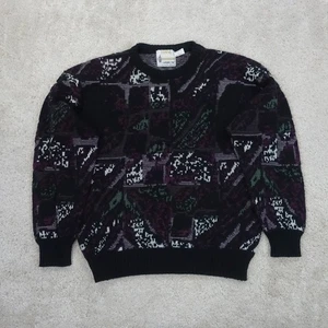Vintage Pullover Herren groß schwarz lila grün abstrakt Strick 80er 90er Retro Grunge - Bild 1 von 8