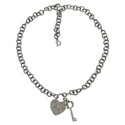 Collar Gargantilla Dior Plata Corazón Llave Logo Cristal Diamante Grueso De Colección Y2K Foto 1 de 4