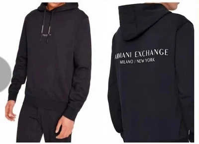 A/X ARMANI EXCHANGE HOMBRE MILANO NUEVA YORK CORDÓN PULL OVER LOGO SUDADERA CON CAPUCHA Foto 1 de 4
