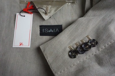 Isaia Beige Brown Herringbone Cotton Linen Blend Sport Coat Jacket Sz 40 NEW - Image 1 of 4