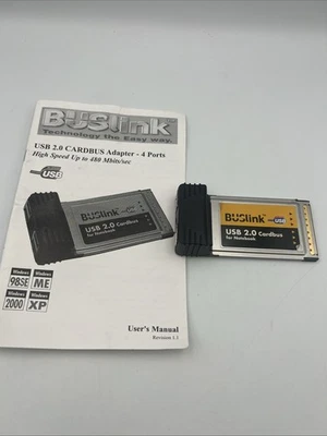 BUSLink 4-Port USB 2.0 CardBus PC Card for Notebook UII-CB4 + AC Adapter - Image 1 of 4