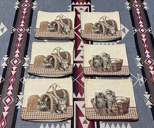 Tapestry Pillow Cats Fringe Multicolor Decorative Throw 8x8” Basket Lot (6) T36 - Picture 1 of 6