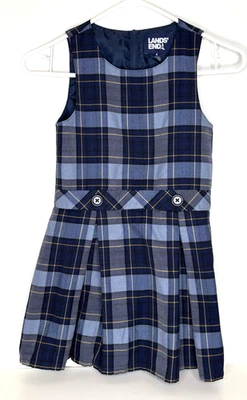 Lands' End Niñas 6 Uniforme Escolar Top de Rodilla Vestido Jersey Clásico Azul Marino A Cuadros Foto 1 de 4