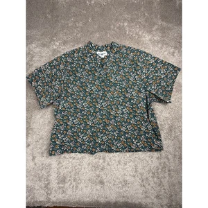 Camicia vintage verde floreale ritagliata con bottoni taglia 20W cotone Cottagecore Grannycore - Foto 1 di 4