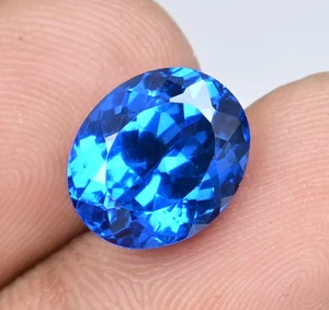 RARE 7.55 Ct Natural London Blue Topaz Oval Certified Flawless Loose Gemstone - Picture 1 of 6