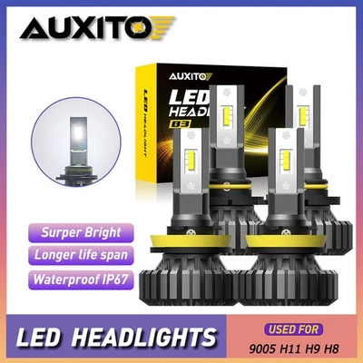4* AUXITO LED 9005+H11 Headlight Bulb HI/LOW Beam 5th Brighter 6500K Xenon White - Image 1 of 4