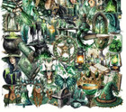 50 Magical Green  Witch Pagan Gothic Grimoire Scrapbooking Craft  PET Stickers