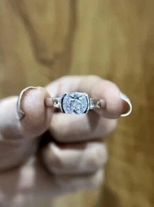 2.00Ct Cushion F-VS1 Lab Grown Diamond Half Bezel Wedding Ring 14K White Gold - Picture 1 of 9