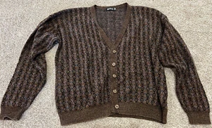Vtg Megalos abstract Grandpa Sweater cardigan cotton blend Knit Size 3XL Tall - Picture 1 of 4