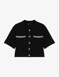 Maje Women's Mongalon Button Front Top Black Cropped Gold Buttons Size 2 NWT - Picture 1 of 13