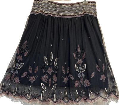 FRENCH CONNECTION black mesh bead embroidery lined occasion SKIRT 8 Free shippin - Image 1 of 4