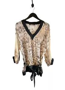 Roberto Cavalli Animal Print Silk V-neck Belted Top - Size 38 IT - XS - Picture 1 of 7
