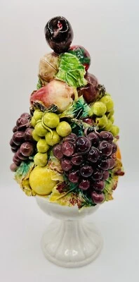 Vintage Italian Ceramic Majolica Fig Grapes Oranges Fruit Nut Walnut Topiary - Image 1 of 4
