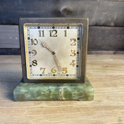 ANTIQUE ART DECO BRASS DESK CLOCK DOUBLE SIDED Cover