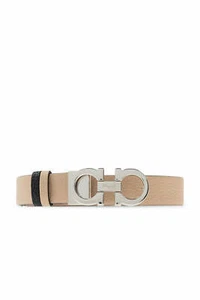 SALVATORE FERRAGAMO Double Gancini Thin Women's 615288 Black/New Bisque Belt Siz - Picture 1 of 3