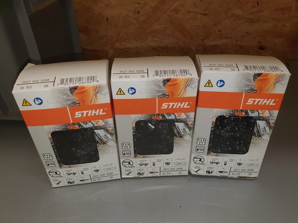 3 STÜCK STIHL SÄGEKETTE 3/8" 1,6 MM 98 TG. (75 CM) VOLLMEIßEL 36RS * NEU