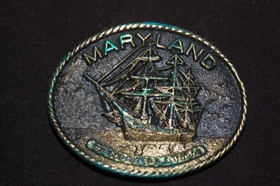 Heritage Mint 1979 Maryland Constellation Ship Solid Brass Belt Buckle w/ Pouch - Image 1 of 4